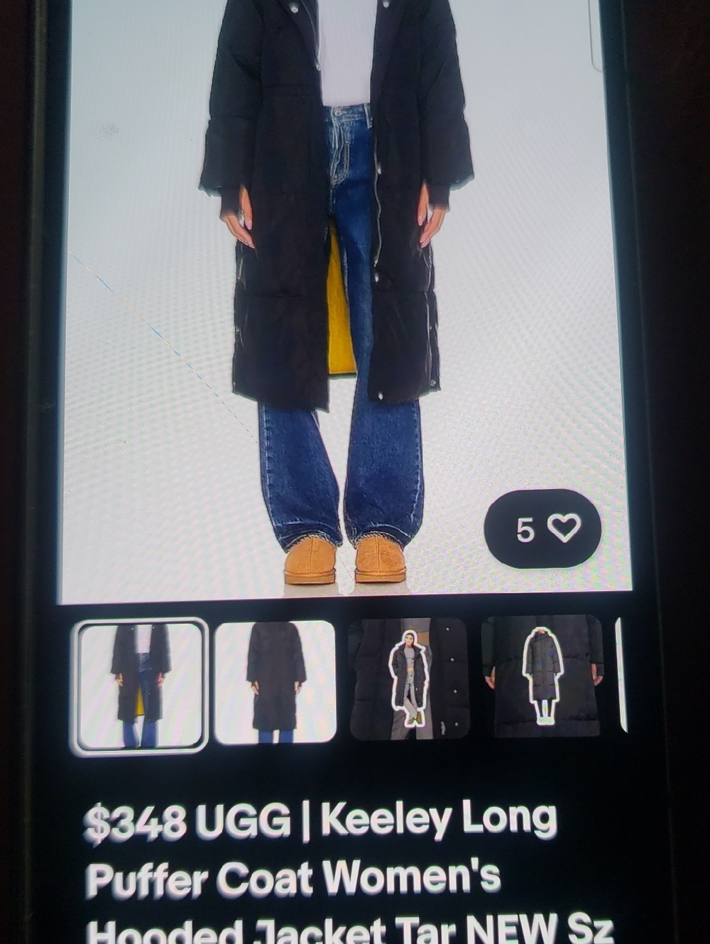 UGG Keeley Long Black Puffer Coat with Yellow Lining